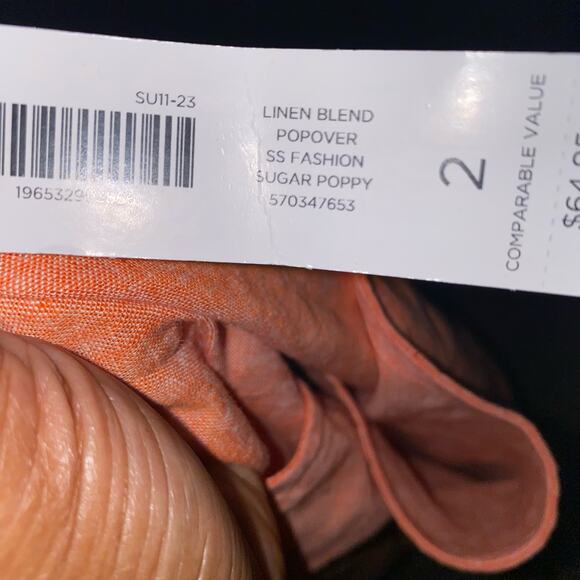 Chico’s Linen Blend Coral Button Short Sleeve Popover Top Size 2(US 12) NWT - Picture 8 of 12